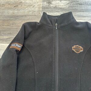 Harley Davidson Black Women M Fleece Biker Zip‎ Up Sweatshirt Jacket Y2k